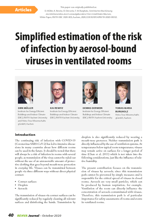 Rehva Journal 05 Simplified Estimation Of The Risk Of Infection By Aerosol Bound Viruses In Ventilated Rooms